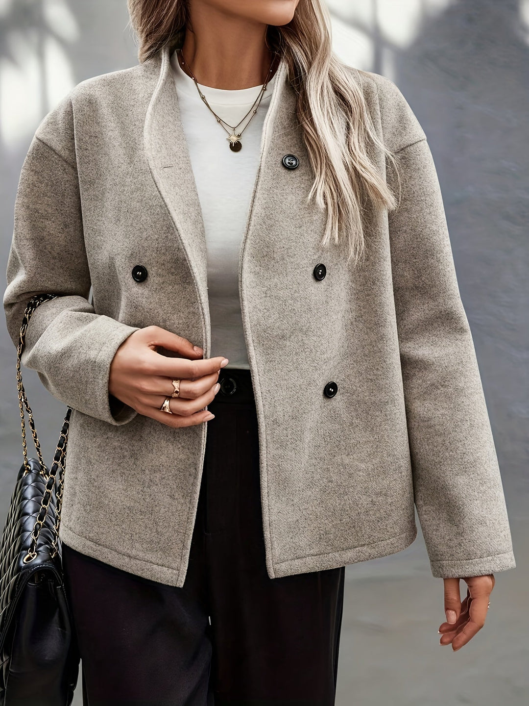 Women's Elegant Double-Breasted Oversized Wool Pea Coat