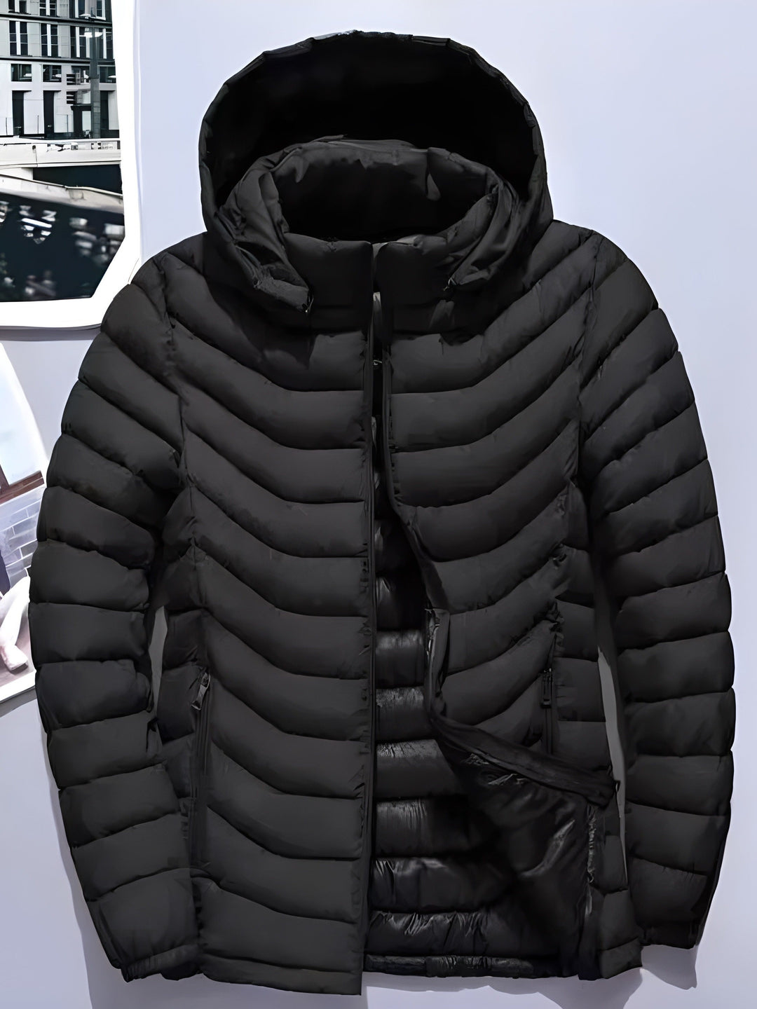 Men's Warm Black Quilted Hooded Puffer Jacket