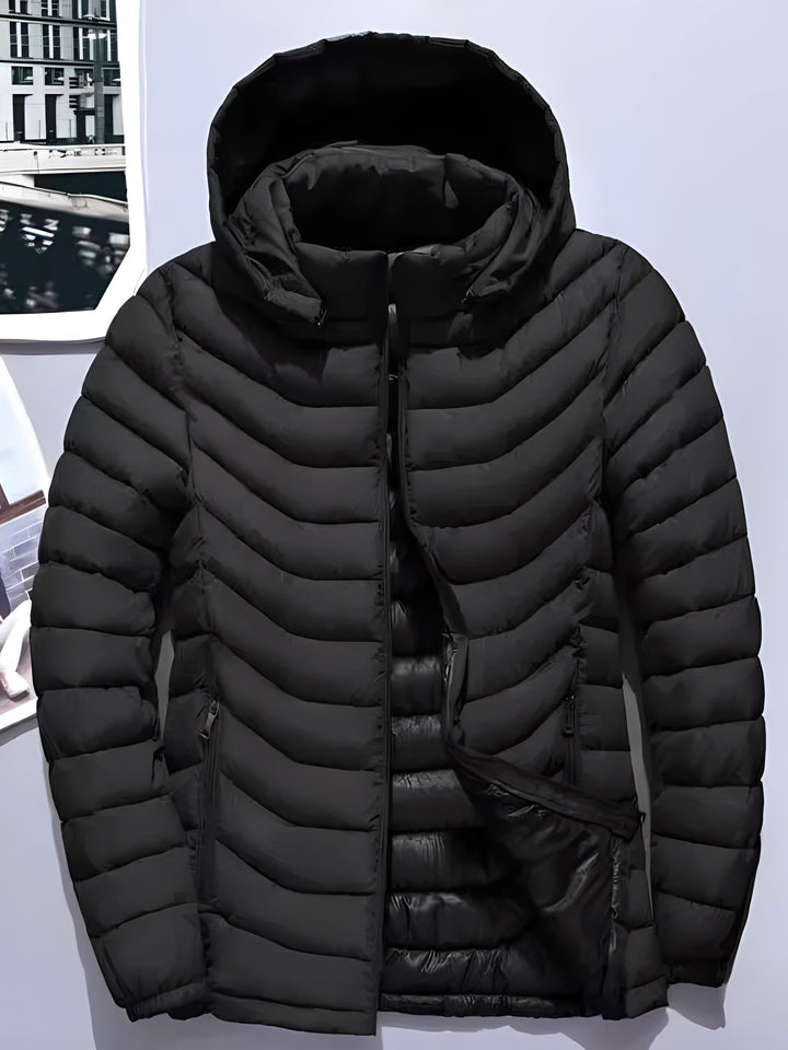 Men's Warm Black Quilted Hooded Puffer Jacket