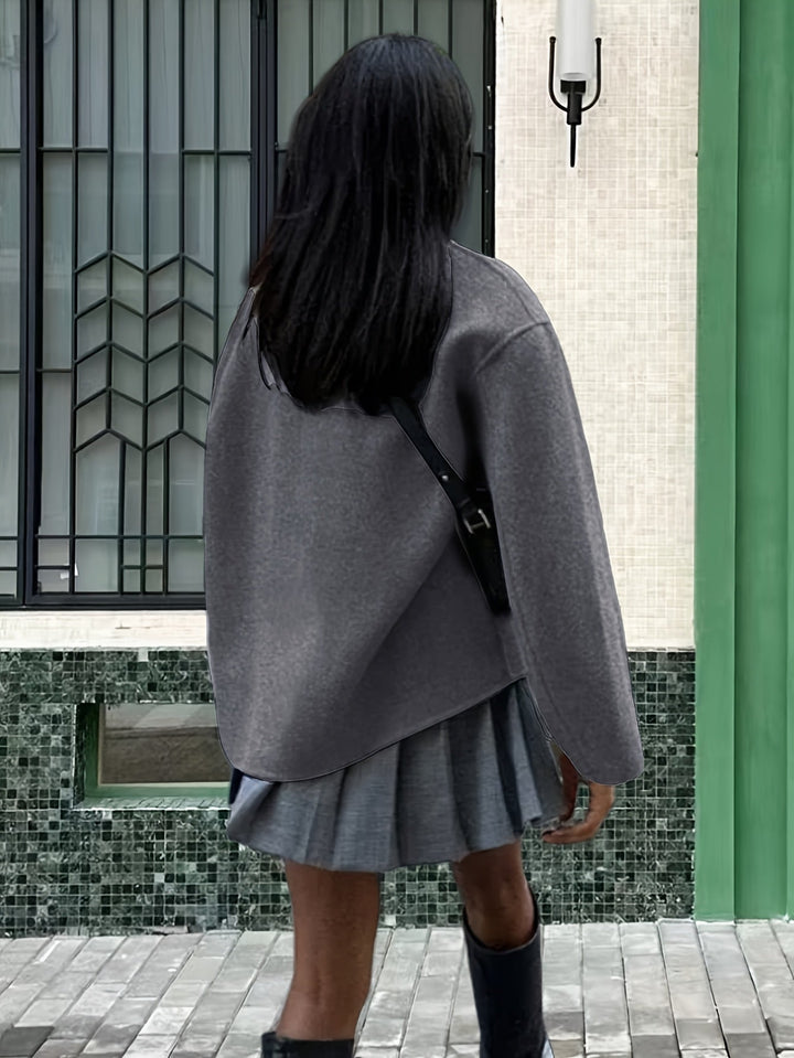 Women's Pretty Cropped Wool Pea Coat with Double-Breasted Closure