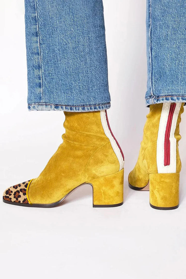 Women's Elegant Square Toe Ankle Boots with Block Heel