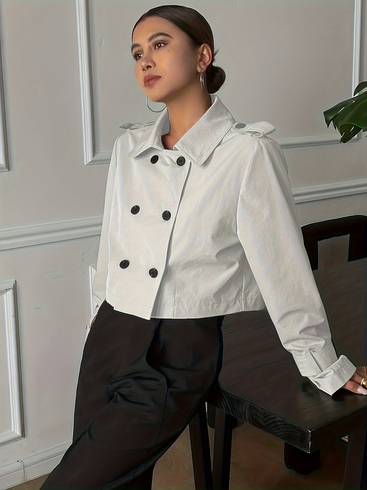 Women's Relaxed Double Breasted Cropped Pea Coat