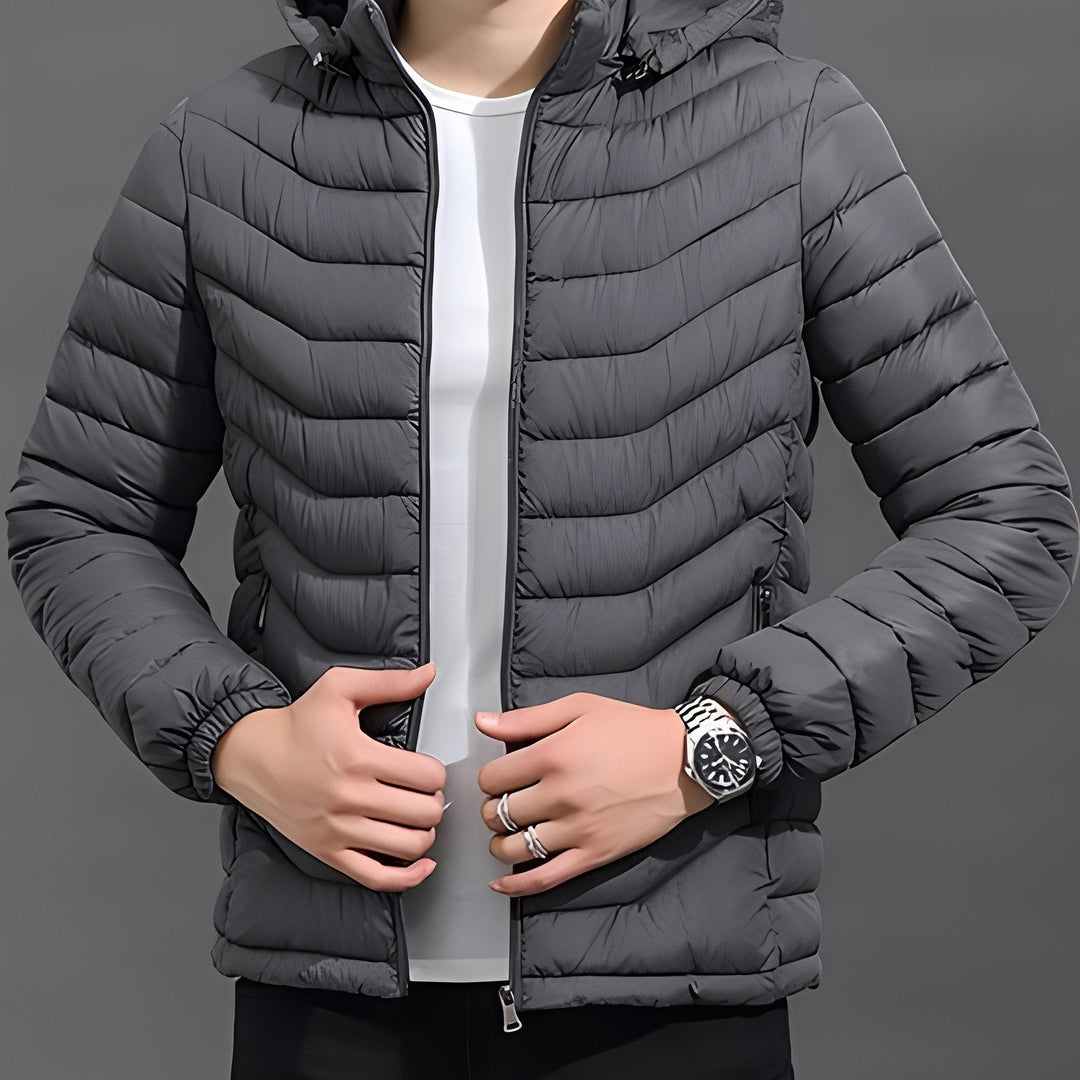Men's Warm Black Quilted Hooded Puffer Jacket