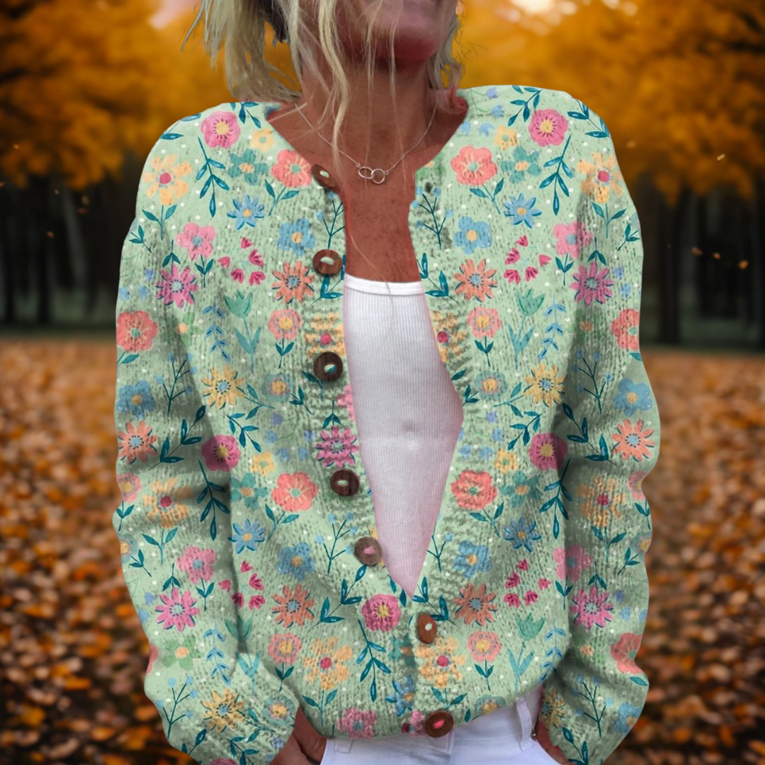 Women's Beautiful Floral Knit Cardigan with Button-Up Front