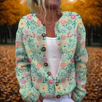 Women's Beautiful Floral Knit Cardigan with Button-Up Front