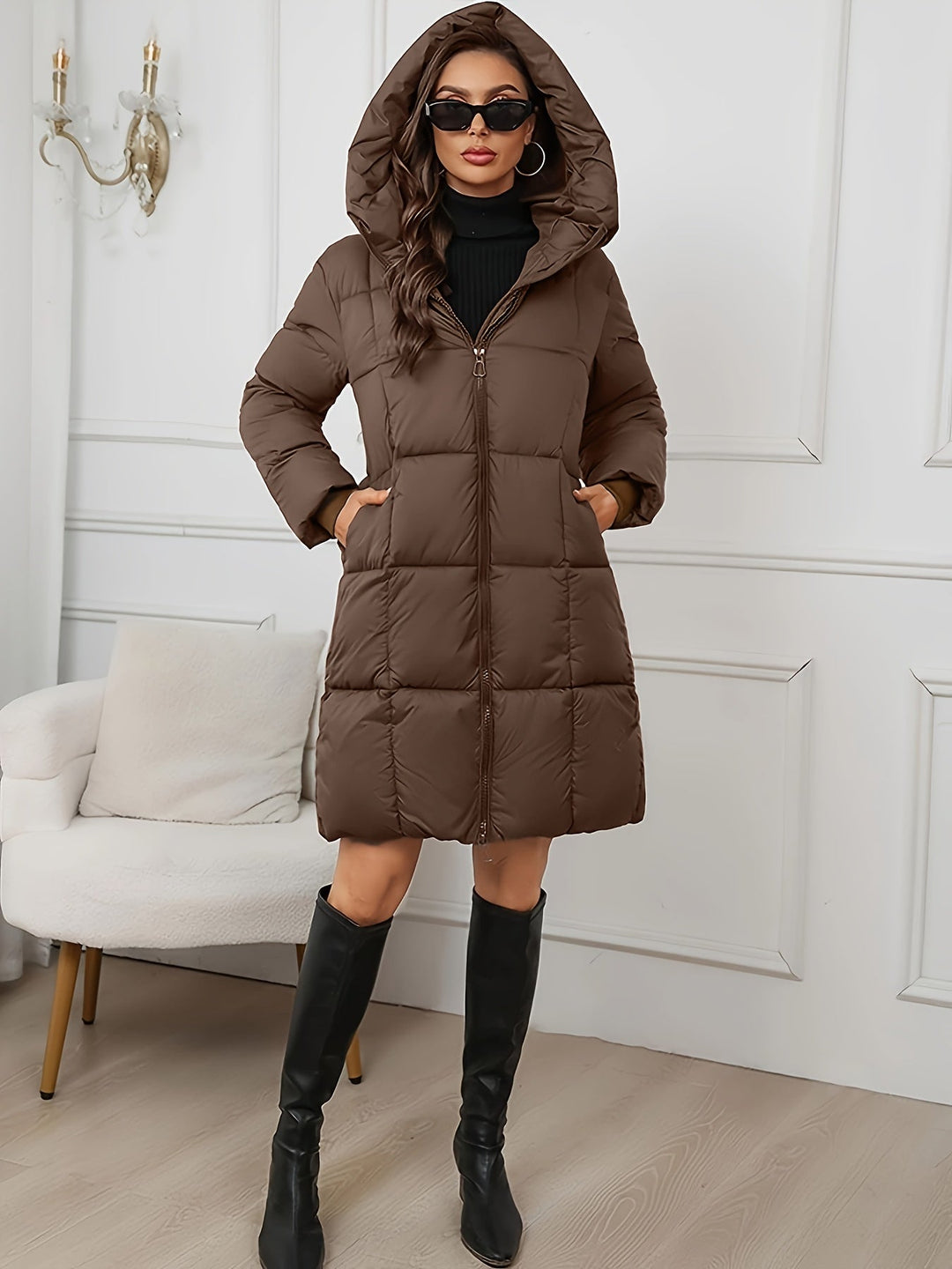 Women's Cosy Hooded Long Quilted Puffer Coat