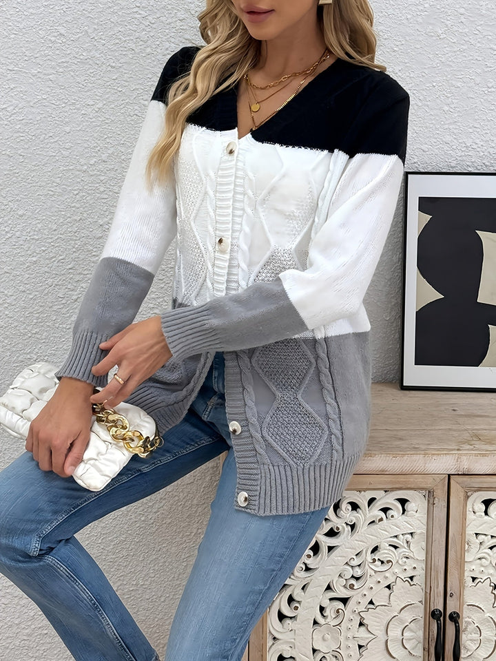 Women's Chic Long Cable Knit Cardigan with Button Front