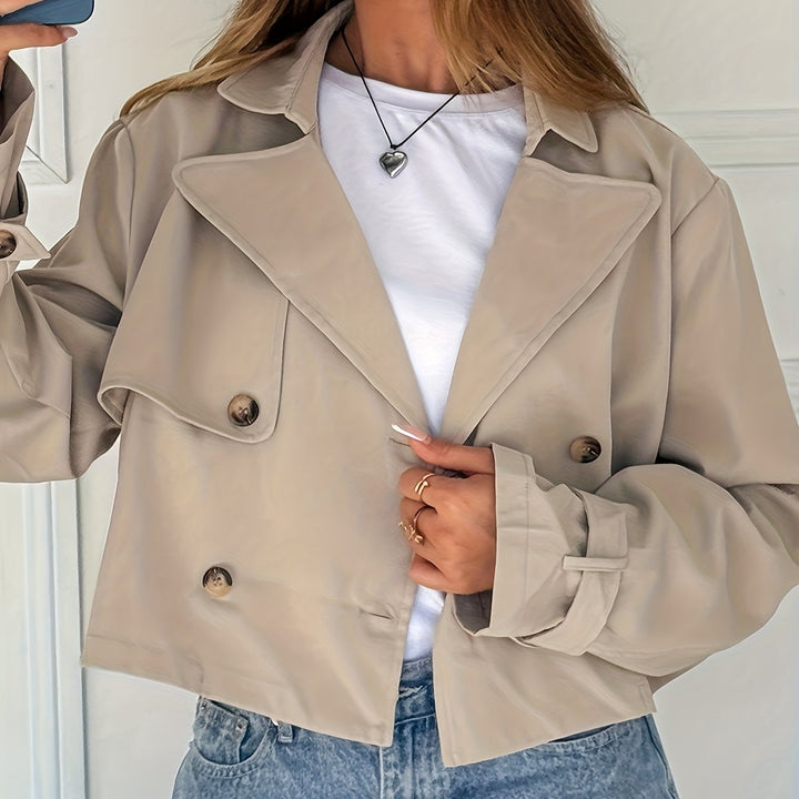 Women's Chic Khaki Faux Leather Pea Coat