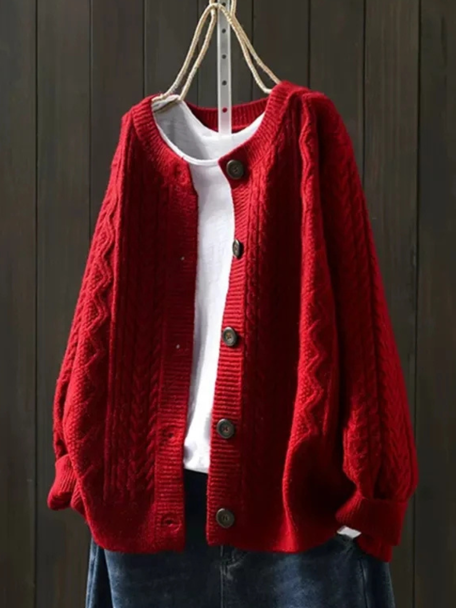 Women's Relaxed Oversized Chunky Knit Cardigan with Button Down Front