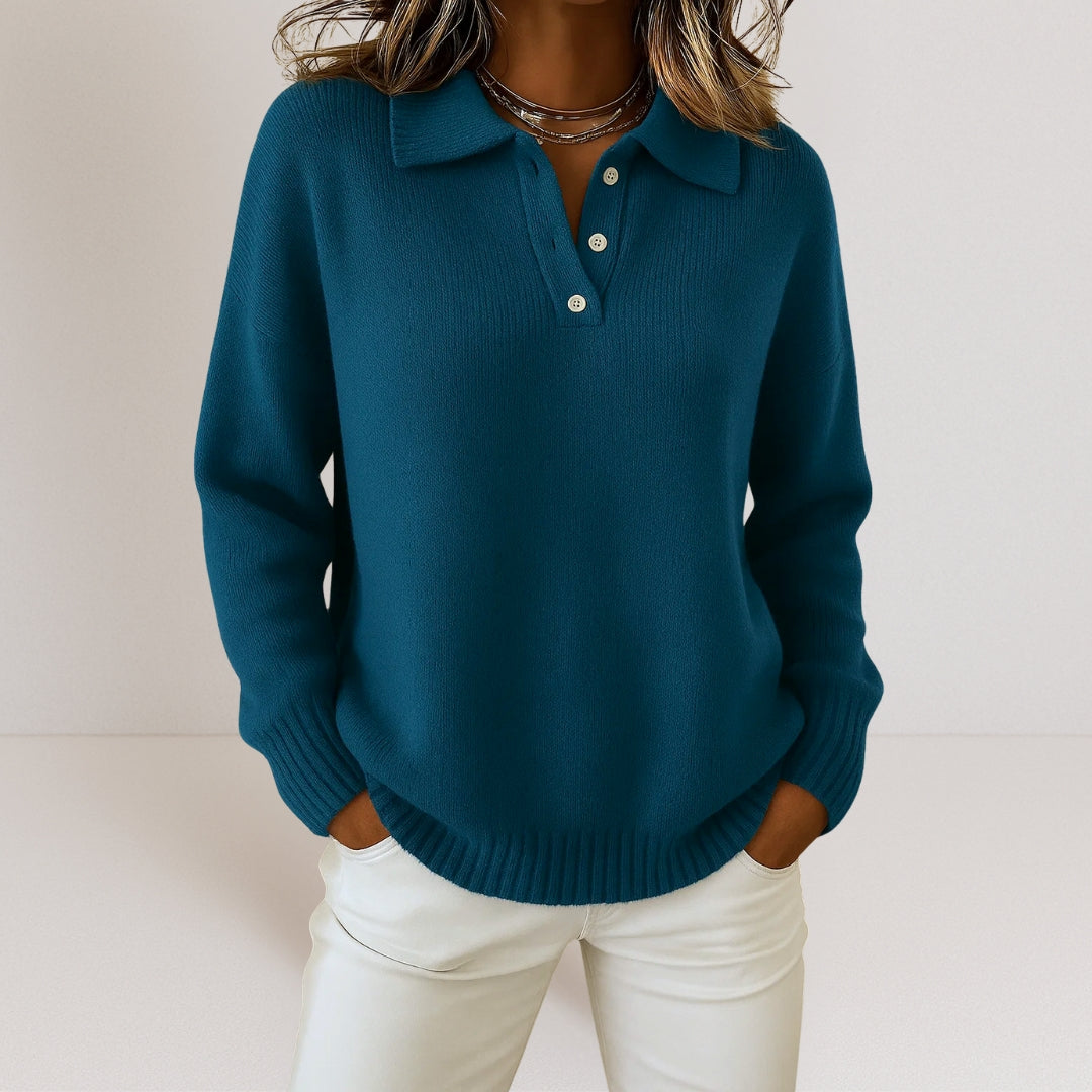 Women's Relaxed Button Up Polo Knit Sweater