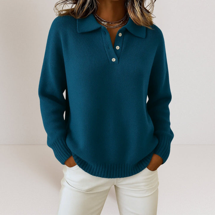 Women's Relaxed Button Up Polo Knit Sweater