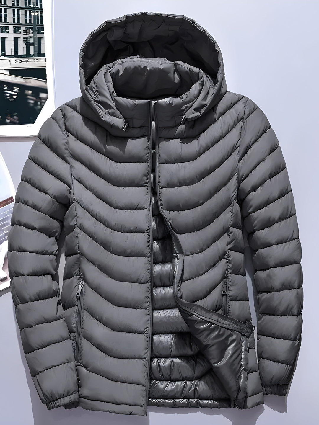 Men's Warm Black Quilted Hooded Puffer Jacket