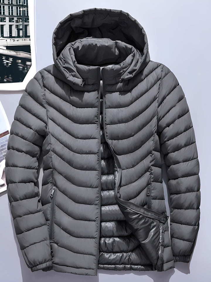 Men's Warm Black Quilted Hooded Puffer Jacket