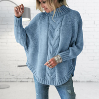 Women's Timeless Oversized Cable Knit Sweater with Mock Neck