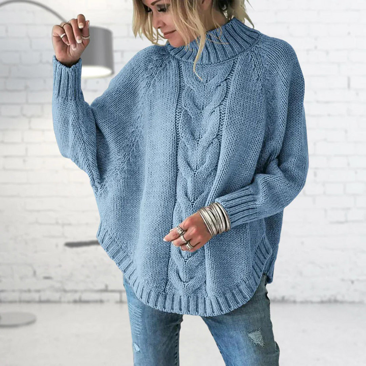 Women's Timeless Oversized Cable Knit Sweater with Mock Neck