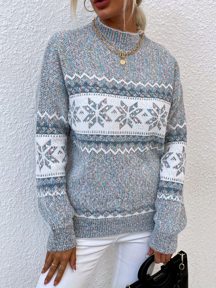 Women's Graceful Mock Neck Fair Isle Knit Sweater