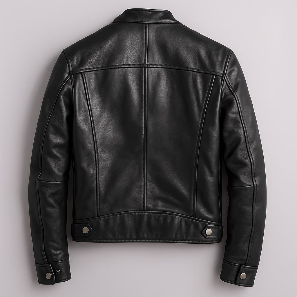 Men's Classic Faux Leather Zip-Up Biker Jacket with Stand Collar