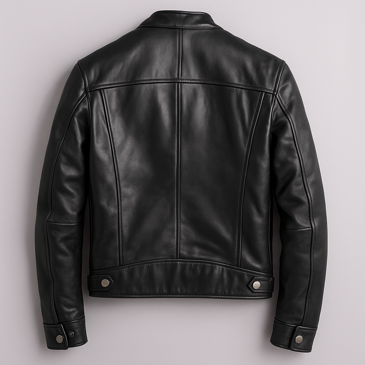 Men's Classic Faux Leather Zip-Up Biker Jacket with Stand Collar