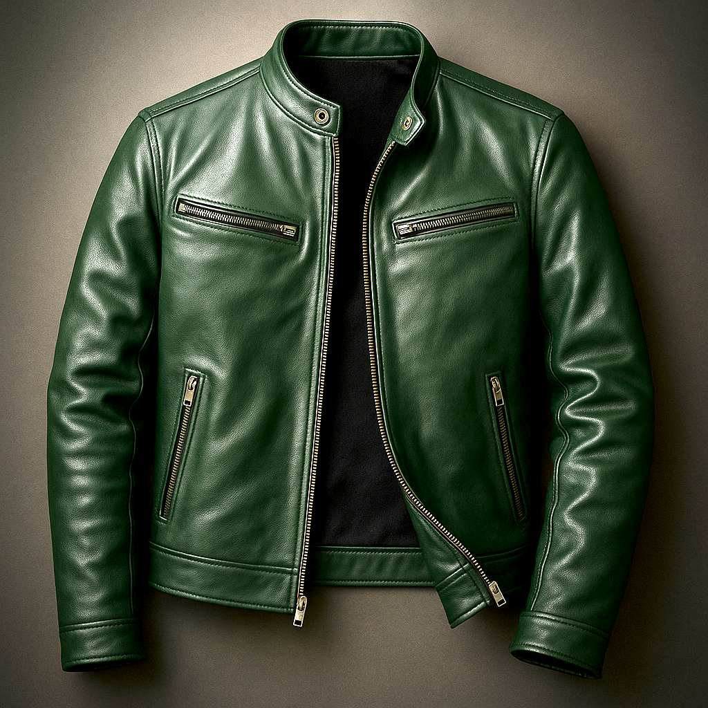 Men's Classic Faux Leather Zip-Up Biker Jacket with Stand Collar