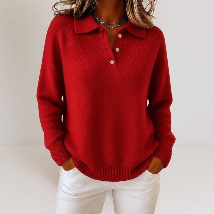 Women's Relaxed Button Up Polo Knit Sweater