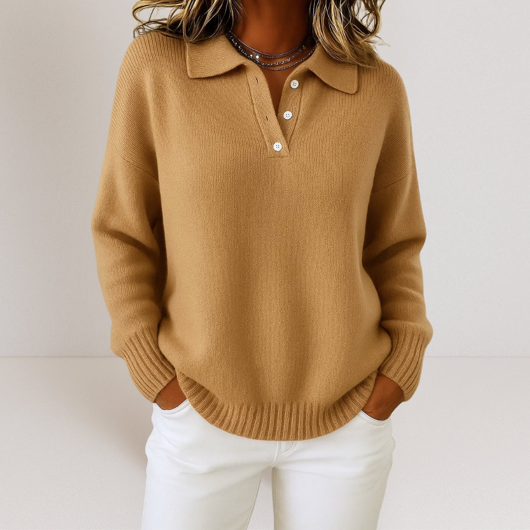 Women's Relaxed Button Up Polo Knit Sweater