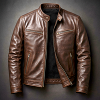 Men's Classic Faux Leather Zip-Up Biker Jacket with Stand Collar