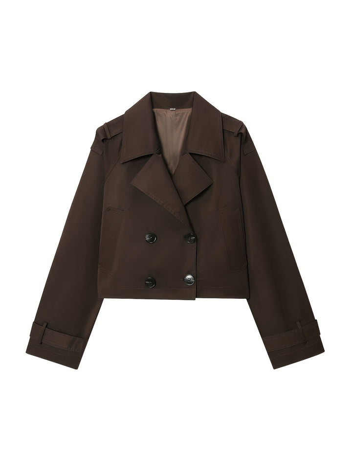 Women's Elegant Double-Breasted Brown Pea Coat