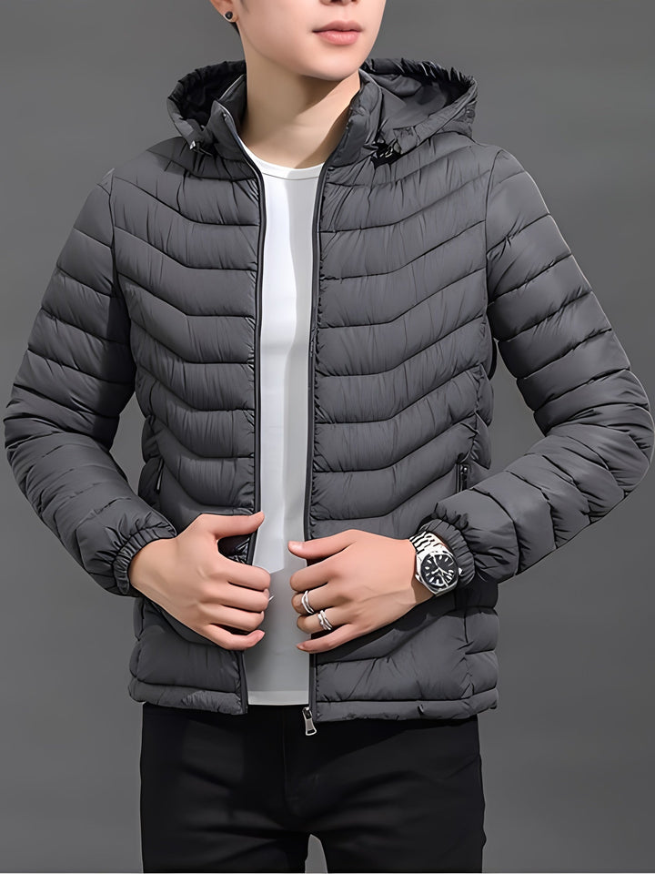 Men's Warm Black Quilted Hooded Puffer Jacket