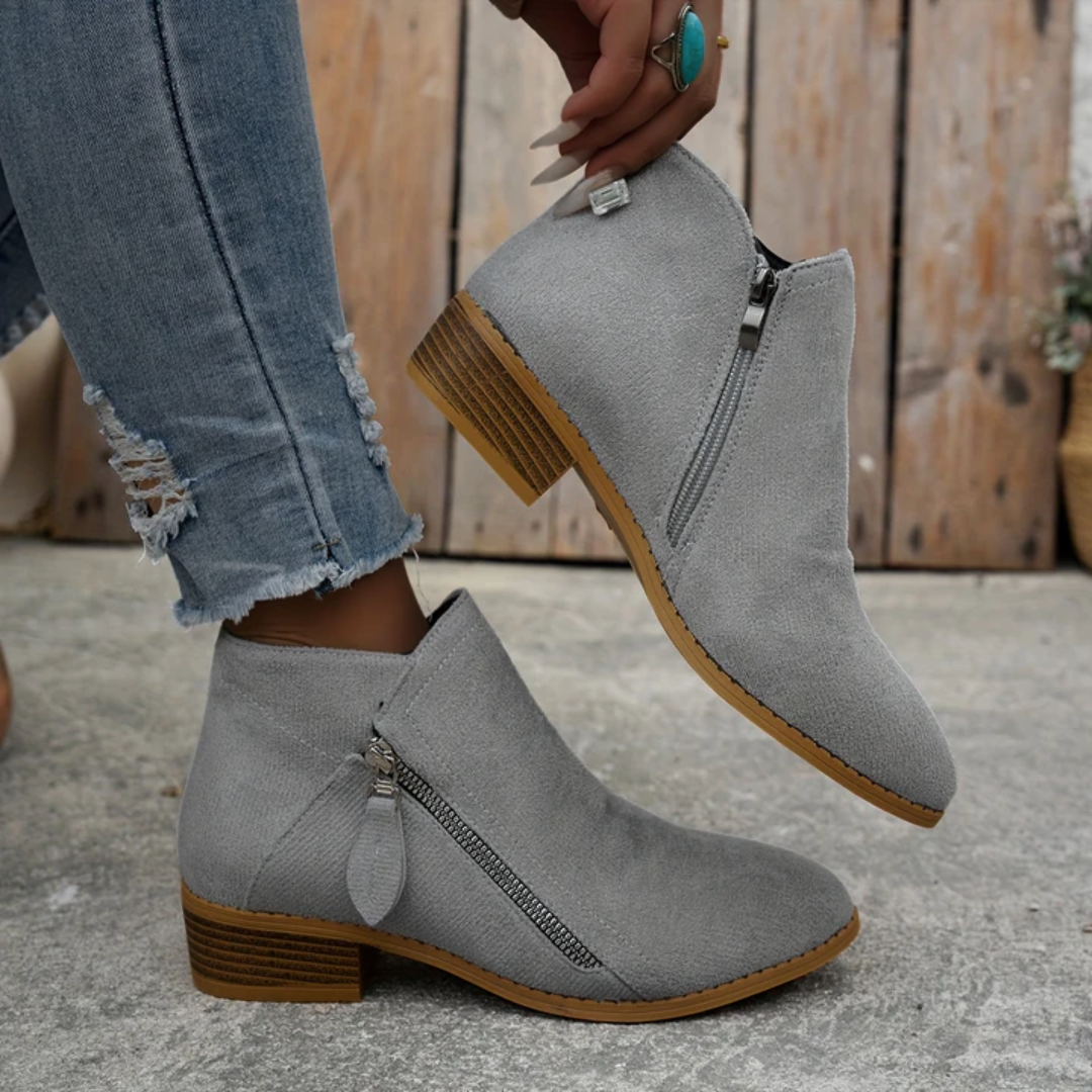 Women's Lovely Suede Ankle Boots with Block Heels
