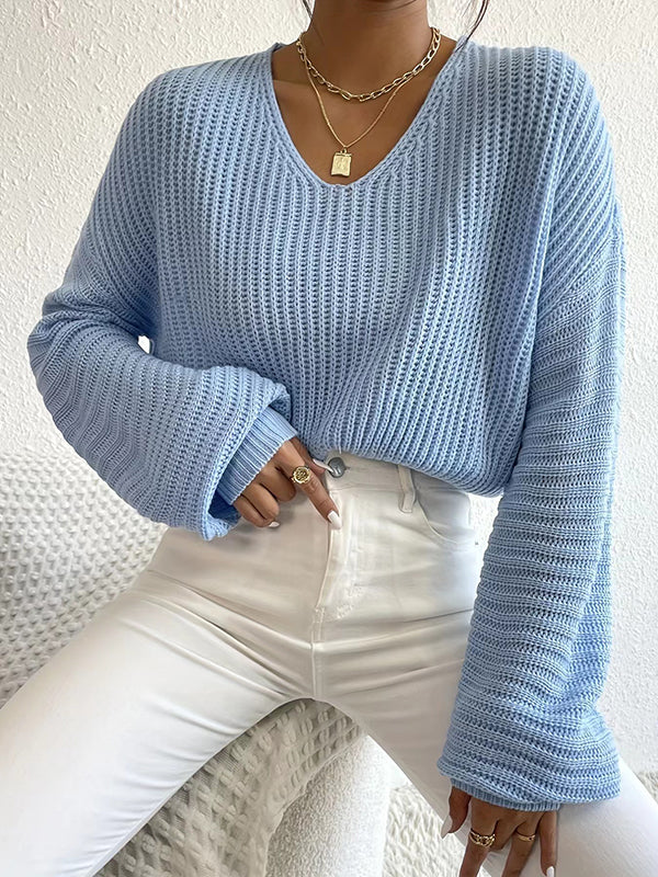 Women's Lightweight Waffle Knit V Neck Sweater with Relaxed Fit