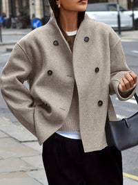 Women's Elegant Double-Breasted Oversized Wool Pea Coat