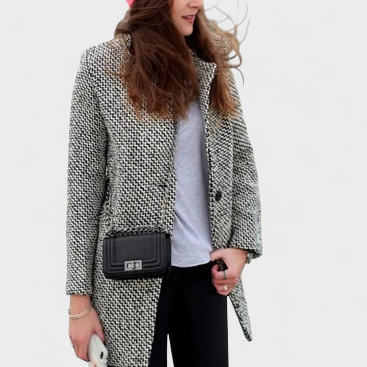 Women's Timeless Long Coat with Double-Breasted Front