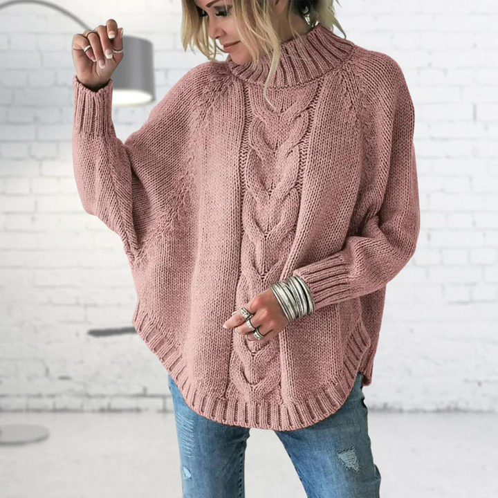 Women's Timeless Oversized Cable Knit Sweater with Mock Neck