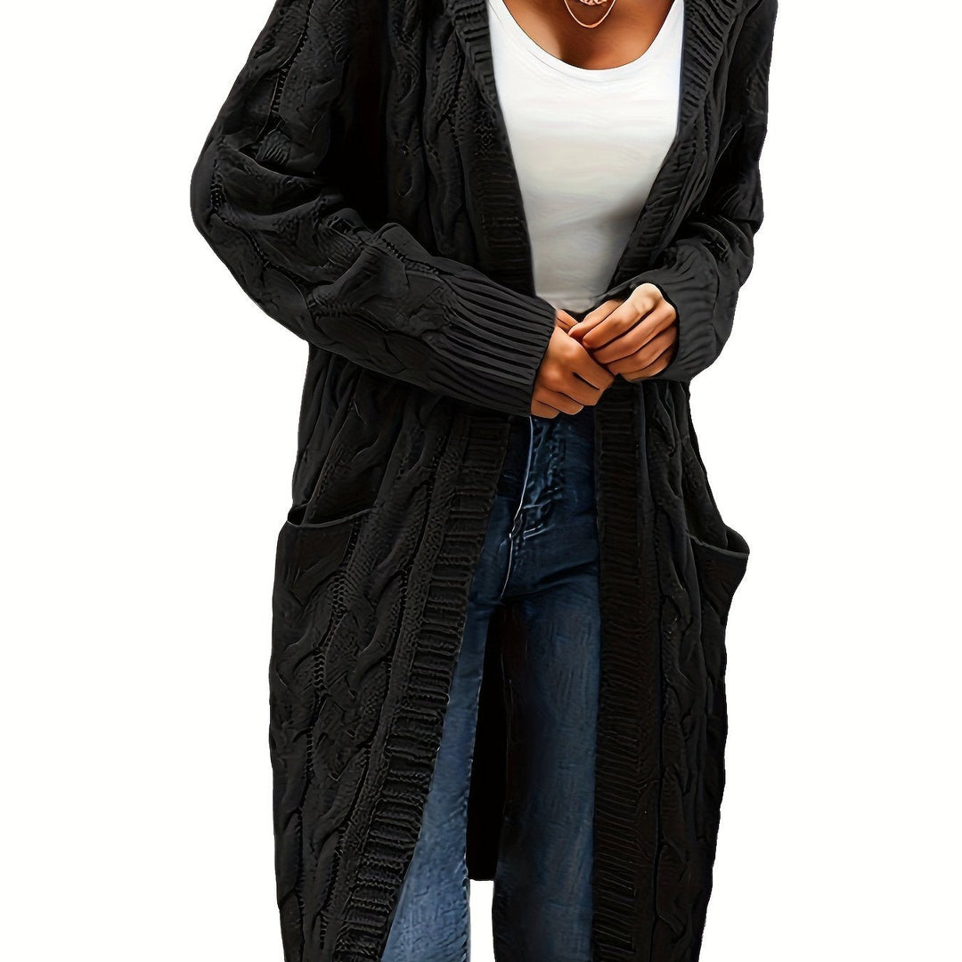 Women's Vintage-Inspired Cable Knit Long Cardigan with Open Front