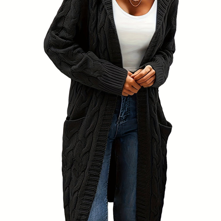 Women's Vintage-Inspired Cable Knit Long Cardigan with Open Front