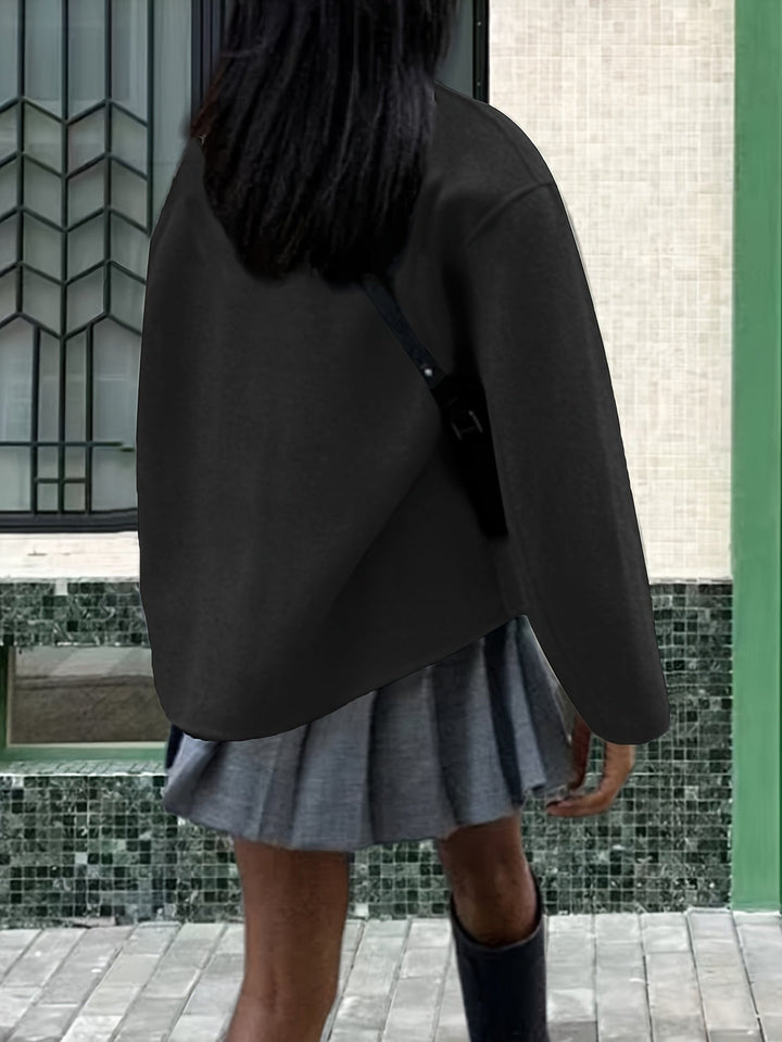 Women's Pretty Cropped Wool Pea Coat with Double-Breasted Closure