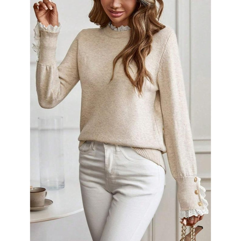 Women's Feminine Ribbed Mock Neck Knit Sweater