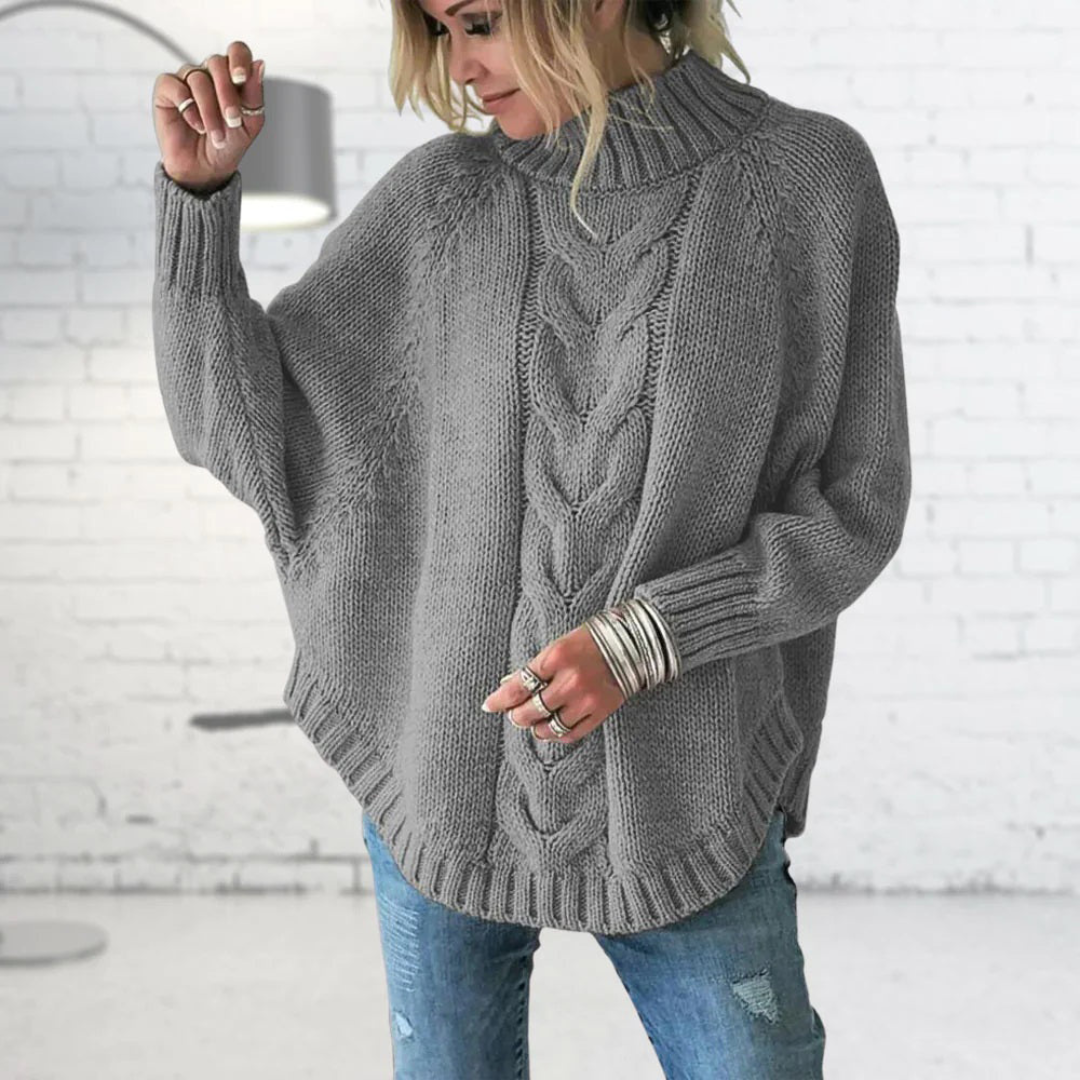 Women's Timeless Oversized Cable Knit Sweater with Mock Neck