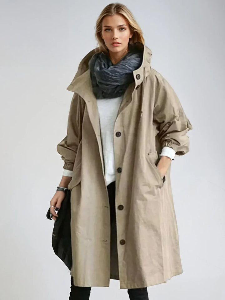Women's Classic Hooded Belted Coat with Buttons
