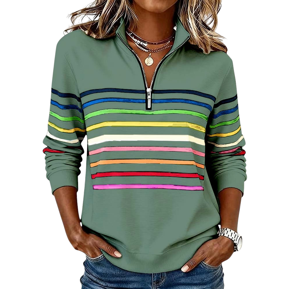 Women's Stylish Striped Quarter Zip Sweater