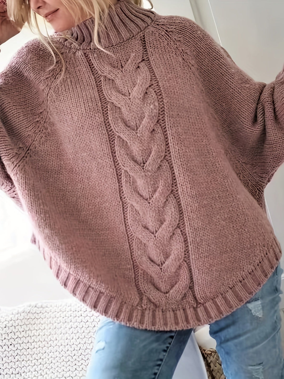 Women's Timeless Cable Knit Mock Neck Sweater
