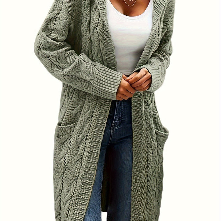 Women's Vintage-Inspired Cable Knit Long Cardigan with Open Front