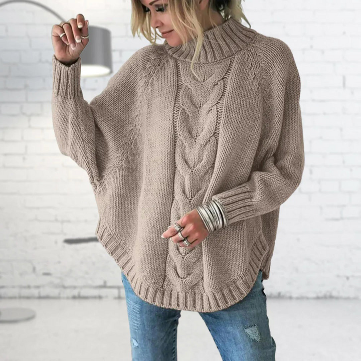 Women's Timeless Oversized Cable Knit Sweater with Mock Neck