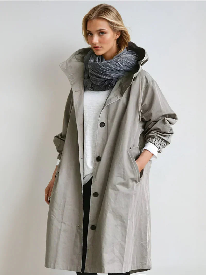 Women's Classic Hooded Belted Coat with Buttons