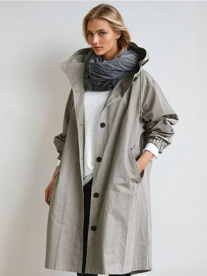 Women's Classic Hooded Belted Coat with Buttons