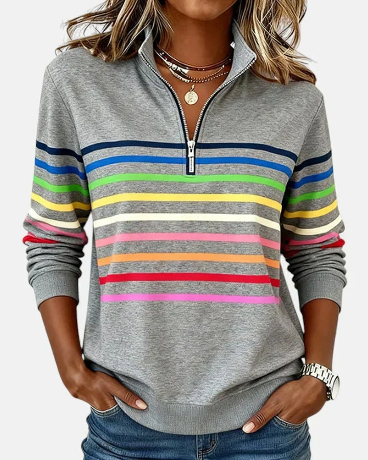 Women's Stylish Striped Quarter Zip Sweater