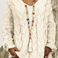 Women's Relaxed Cable Knit V-Neck Sweater