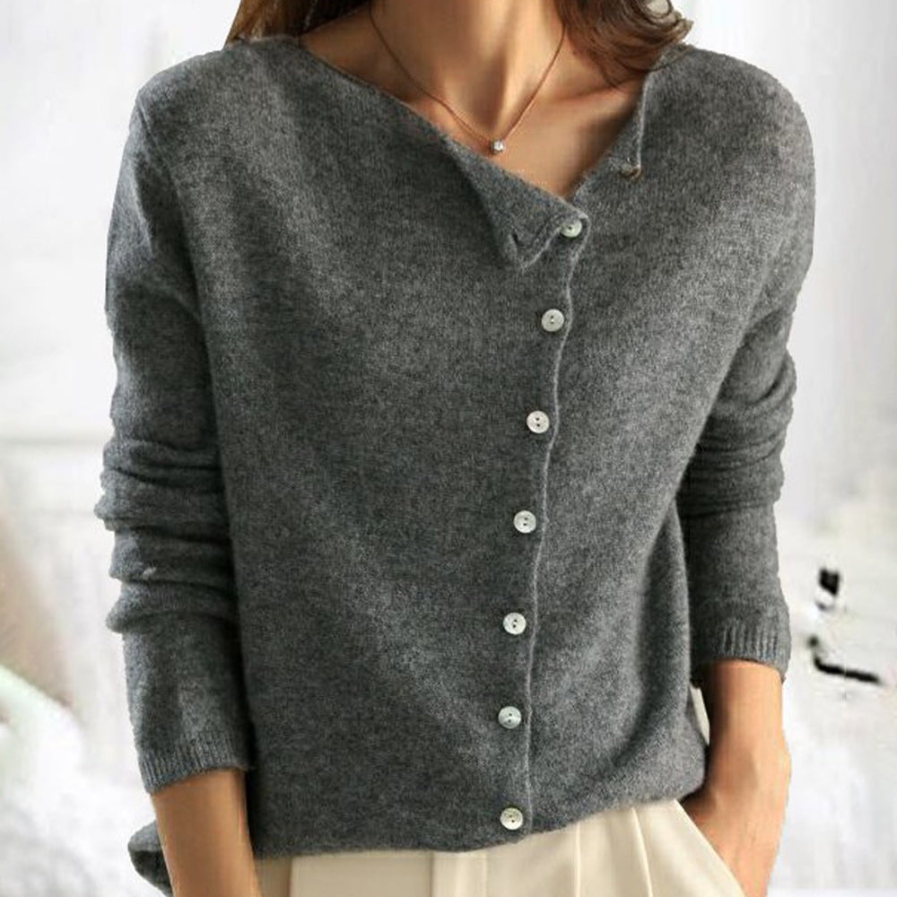 Women's Cashmere Cardigan with V Neck and Button Front