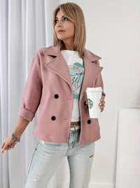 Women's Lightweight Pink Cropped Double-Breasted Pea Coat