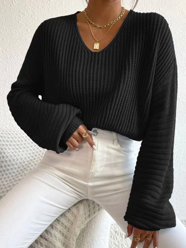 Women's Lightweight Waffle Knit V Neck Sweater with Relaxed Fit
